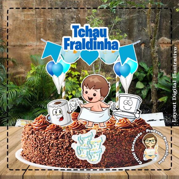 Topo de Bolo Tchau Fraldinha Menino - 5057 Arquivo Digital