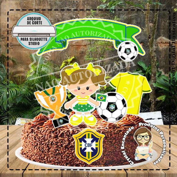 Topo de Bolo Futebol Brasil Menina - 2571 Arquivo Digital