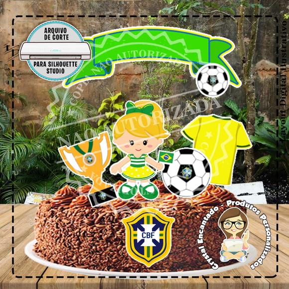 Topo de Bolo Futebol Brasil Menina - 2570 Arquivo Digital