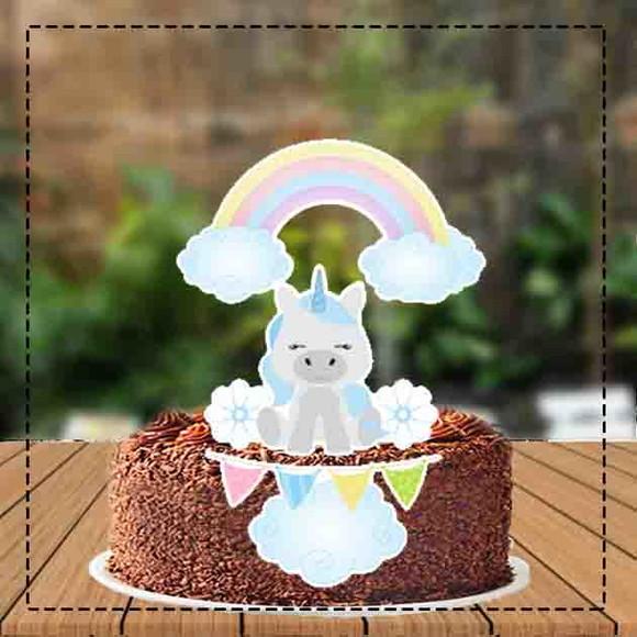 Topo De Bolo Unicornio Arco Iris - Ref 3769 Arquivo Digital