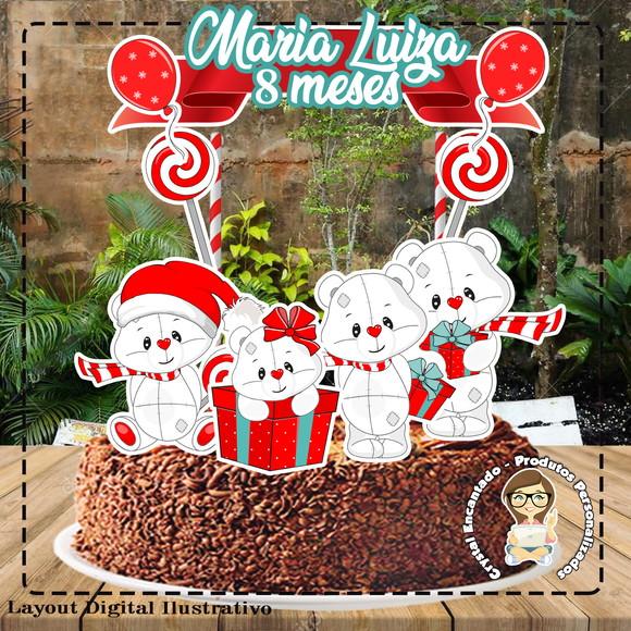 Topo de Bolo Ursinho Natal - 3560 Arquivo Digital