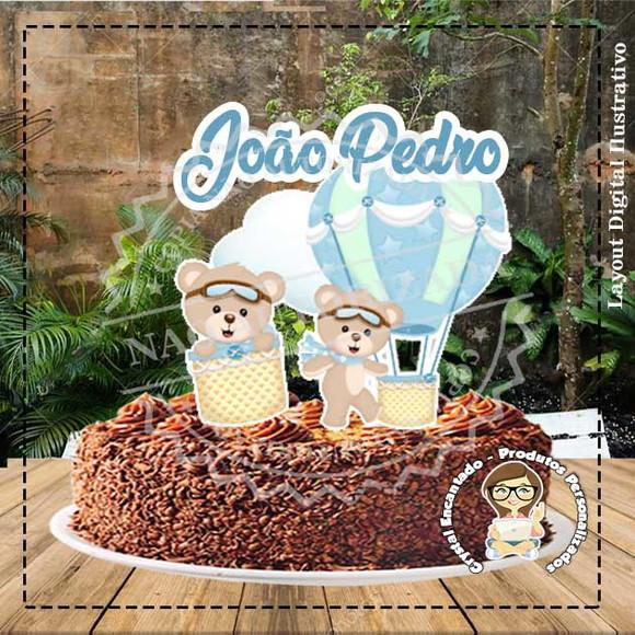 Topo de Bolo Ursinhos Balão - Ref 3103 Arquivo Digital