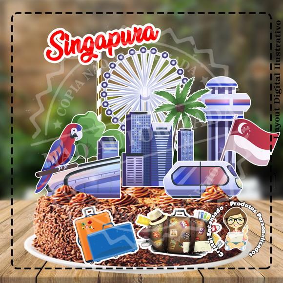 Topo de Bolo Viagem Singapura - Ref 2755 Arquivo Digital