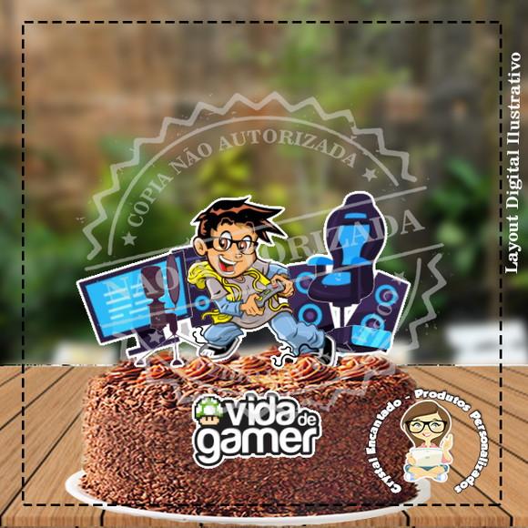 Topo de Bolo Vida de Gamer - Ref 3171 Arquivo Digital