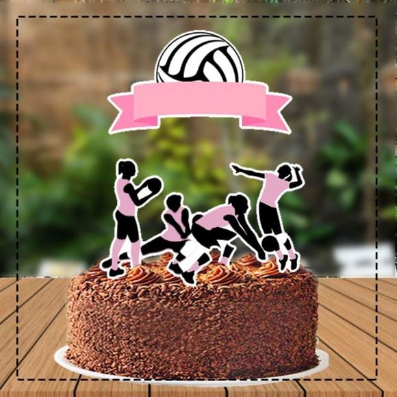 Topo de Bolo Voley Rosa - 5486 Arquivo Digital