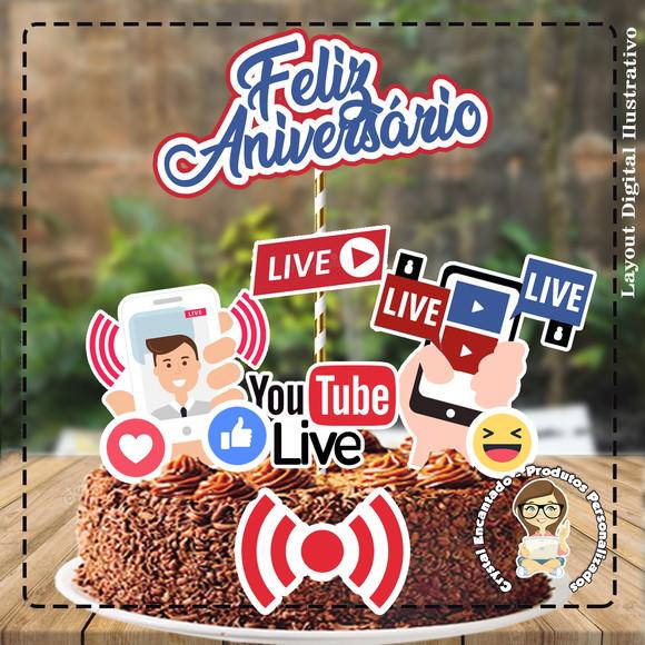 Topo de Bolo You Tube Live- Ref 2140 Arquivo Digital