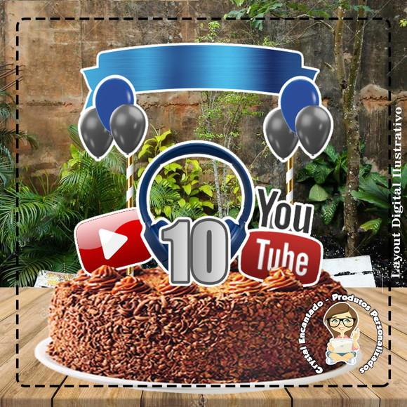 Topo de Bolo You Tube - Ref 2138 Arquivo Digital