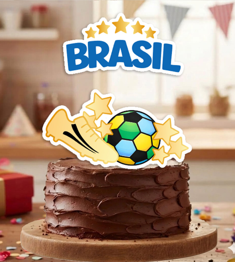 Topo de Bolo Futebol Brasil Chuteira - 7172 Arquivo Digital