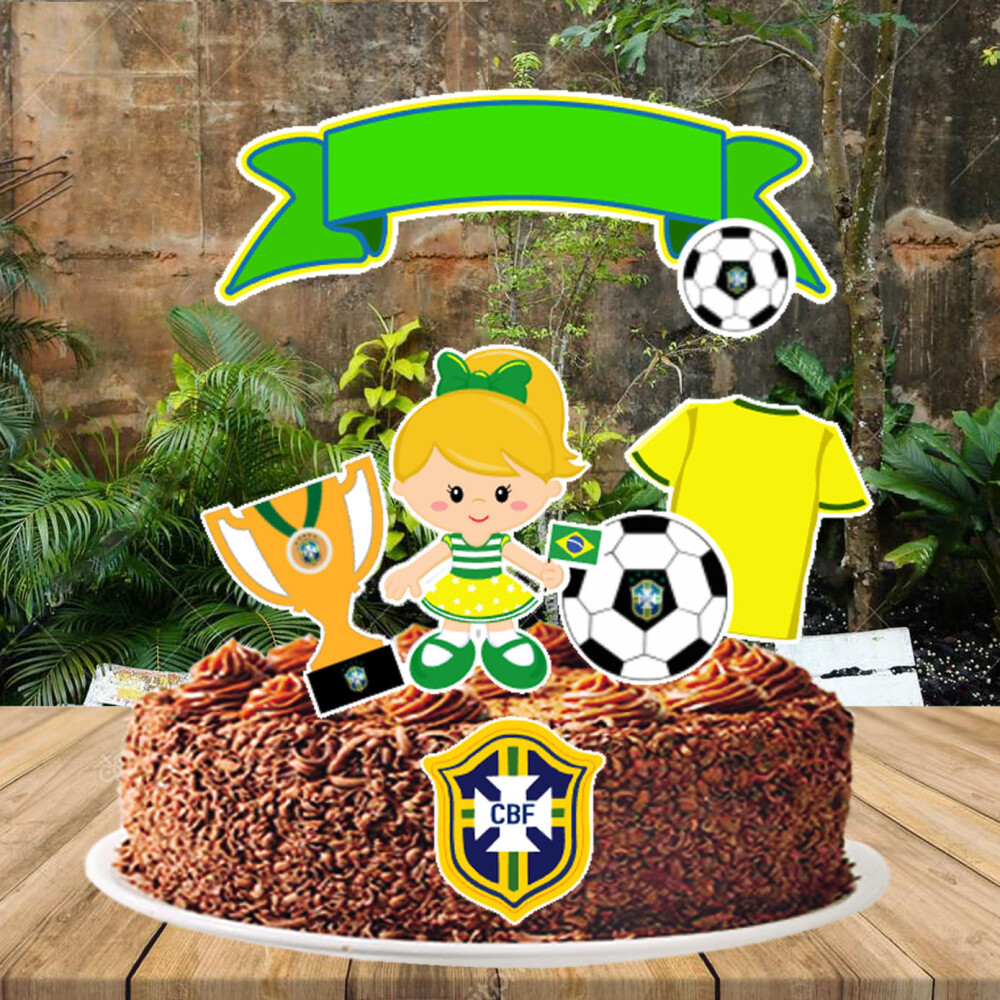Topo de Bolo Futebol Brasil Menina - 2570 Arquivo Digital
