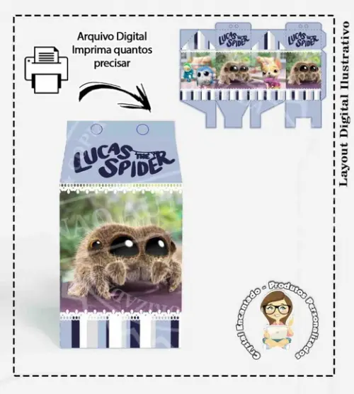 Caixa Milk Piramide e Topper Lucas a Aranha- Arquivo Digital