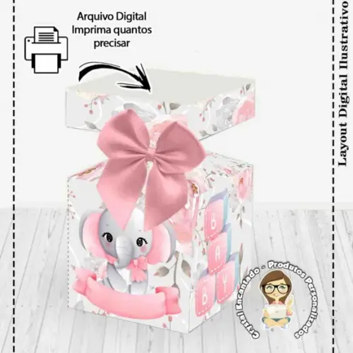 Kit 3 Caixas Elefantinha Rosa - Arquivo Digital