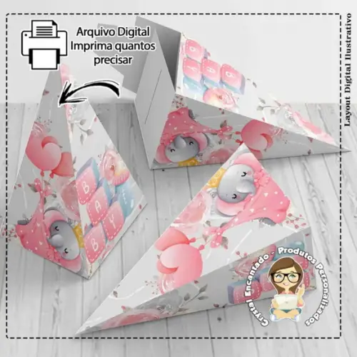 Kit 3 Caixas Elefantinha Rosa - Arquivo Digital