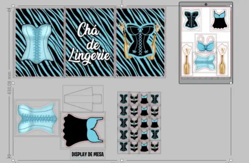 Kit Cha de Lingerie Azul - Ref 5793 Arquivo Digital