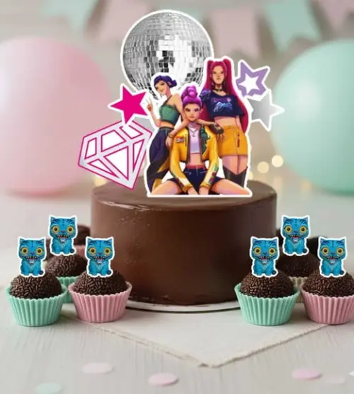 Kit Topo e Topper Guerreiras do Kpop - 6984 Arquivo Digital