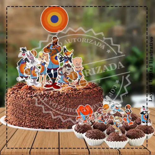 Topo de Bolo + Topper Looney Tunes Space Jam Arquivo Digital