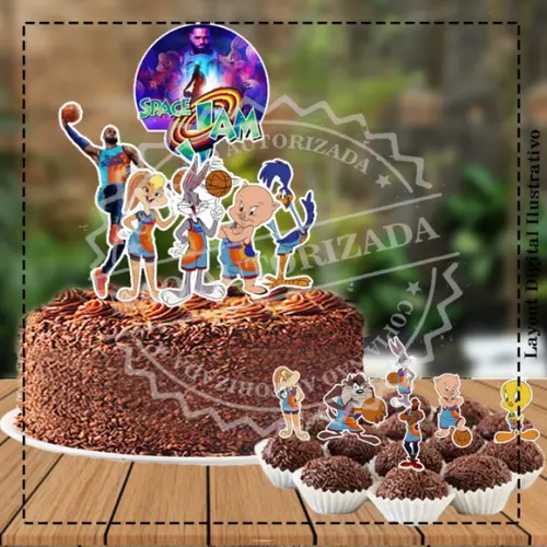 Topo de Bolo + Topper Looney Tunes Space Jam Arquivo Digital