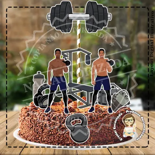 Topo de Bolo Academia Musculação - Ref 2838 Arquivo Digital