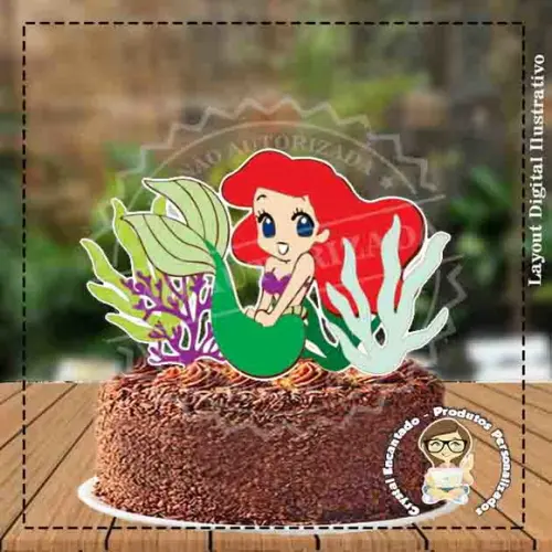 Topo de Bolo Ariel Menina Ref 3315 - Arquivo Digital