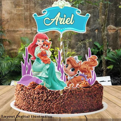 Topo de Bolo Ariel Sereia - Ref 0134 Arquivo Digital