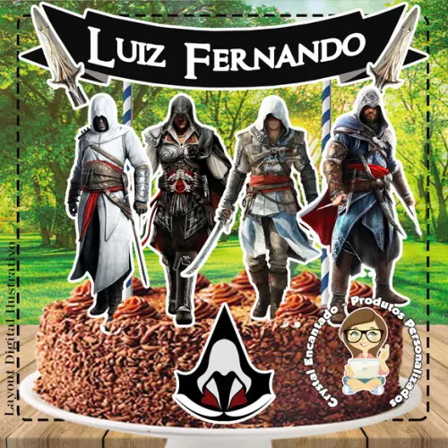 Topo de Bolo Assassins Creed - Ref 0154 Arquivo Digital