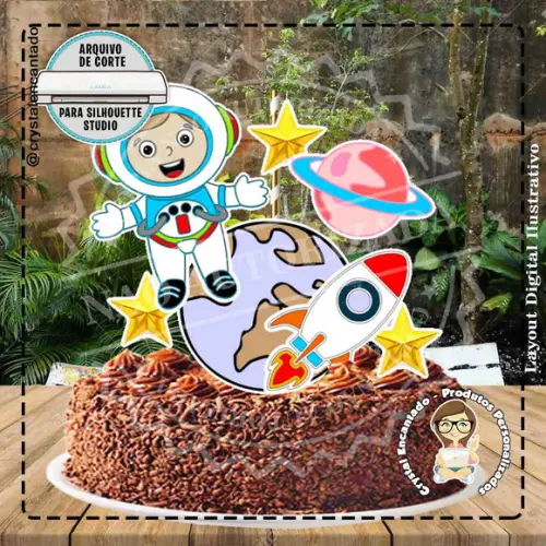 Topo de Bolo Astronauta - Ref 0158 Arquivo Digital