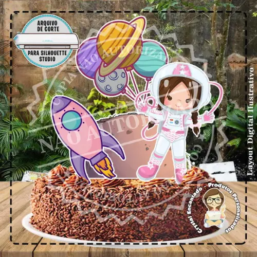 Topo de Bolo Astronauta Menina - Ref 0163 Arquivo Digital