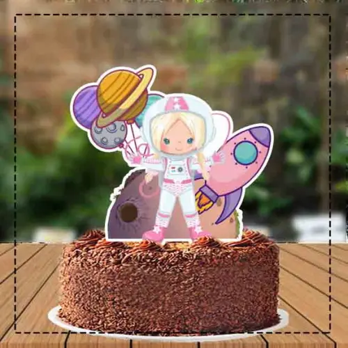 Topo de Bolo Astronauta Menina Loira - 3994 Arquivo Digital