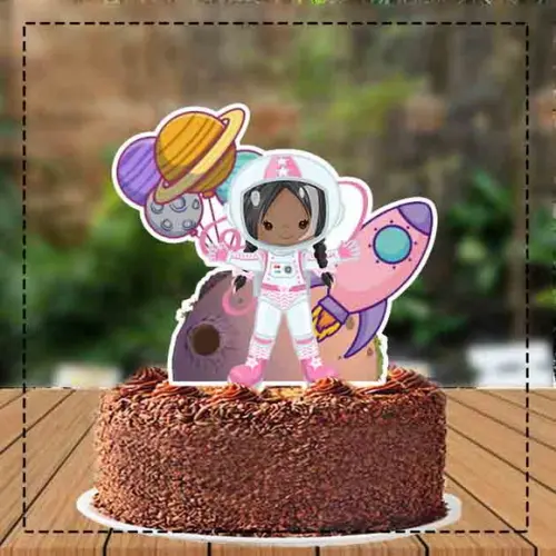 Topo de Bolo Astronauta Menina Morena - 3995 Arquivo Digital