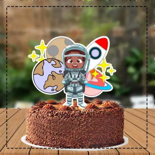 Topo de Bolo Astronauta Menino Moreno - 1484 Arquivo Digital