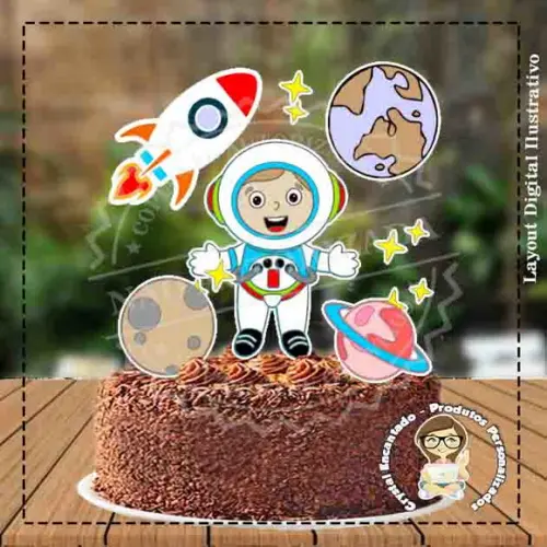 Topo de Bolo Astronauta Ref 3318 - Arquivo Digital