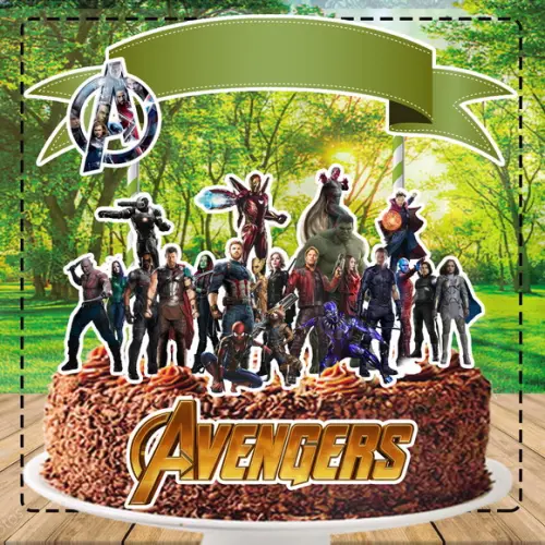 Topo de Bolo Avengers com Banner- Ref 5210 Arquivo Digital