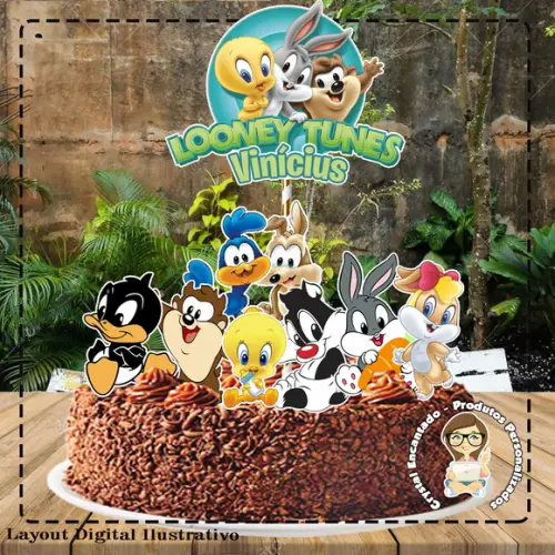 Topo de Bolo Baby Looney Tunes - Ref 4296 Arquivo Digital