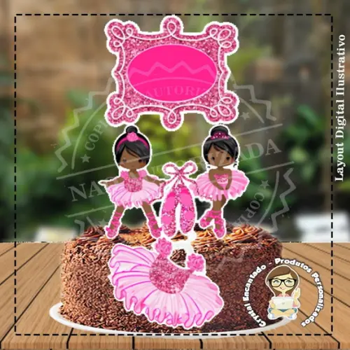 Topo de Bolo Bailarina Morena Ref 3277 - Arquivo Digital