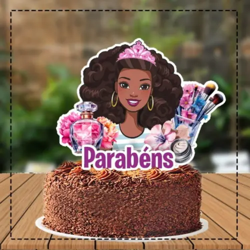Topo de Bolo Barbie Morena Maquiagem - 4875 Arquivo Digital