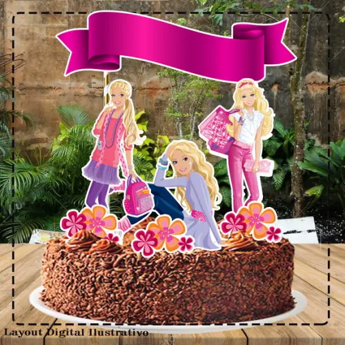Topo de Bolo Barbie Rosa- Ref 0250 Arquivo Digital