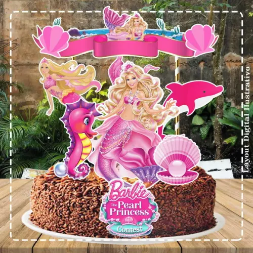 Topo de Bolo Barbie Sereia - Ref 0251 Arquivo Digital
