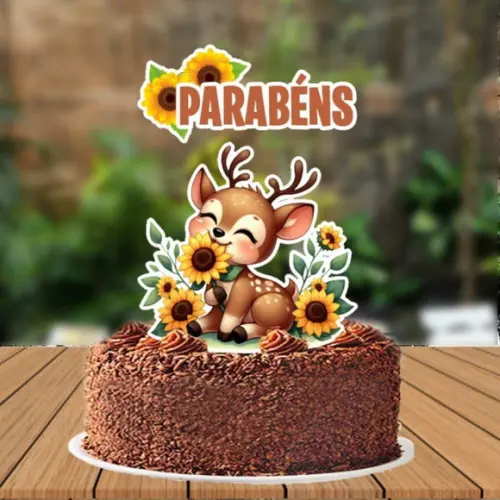 Topo de Bolo Bichos Bambi Girassol - 5691 Arquivo Digital