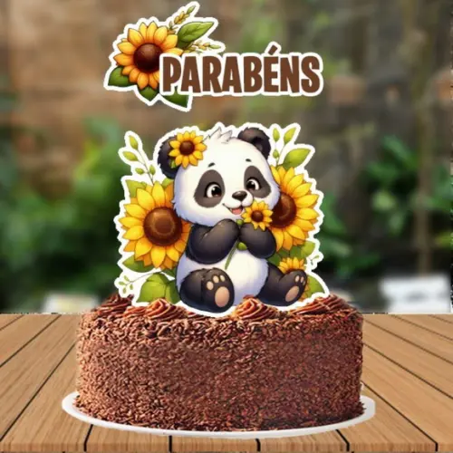 Topo de Bolo Bichos Pandinha Girassol - 5696 Arquivo Digital