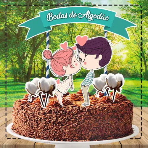 Topo de Bolo Bodas de Algodão - Ref 0200 Arquivo Digital