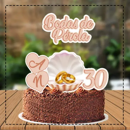Topo de Bolo Bodas de Perola - Ref 4844 Arquivo Digital