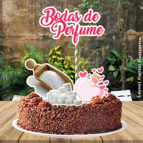 Topo de Bolo Bodas Perfume - Ref 0464 Arquivo Digital