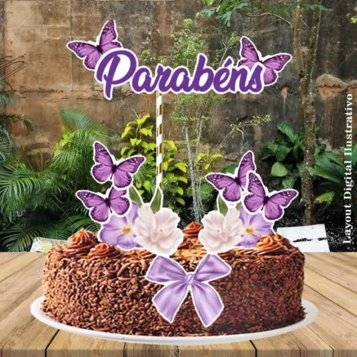 Topo de Bolo Borboletas Lilas - Ref 0496 Arquivo Digital