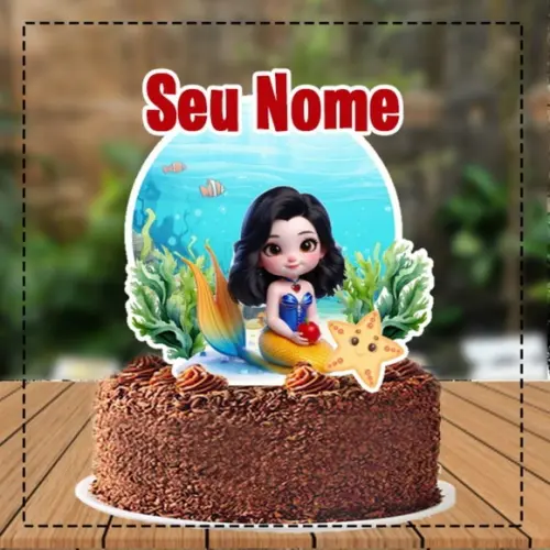 Topo de Bolo Branca de Neve Sereia - 5779 Arquivo Digital