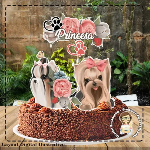 Topo de Bolo Cachorrinho Yorkies - Ref 0375 Arquivo Digital