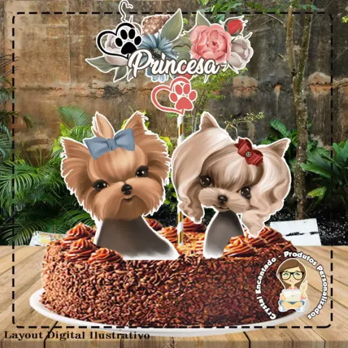 Topo de Bolo Cachorrinho Yorkies - Ref 0376 Arquivo Digital