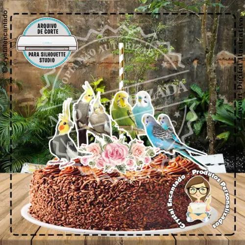 Topo de Bolo Calopcita e Periquito - 2514 Arquivo Digital