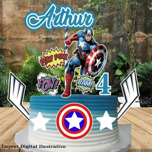 Topo de Bolo Capitao America - 0573 - Arquivo Digital