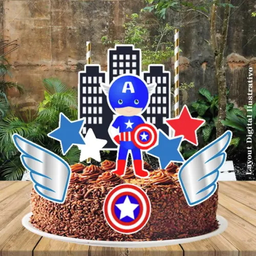 Topo de Bolo Capitao America - 0576 - Arquivo Digital