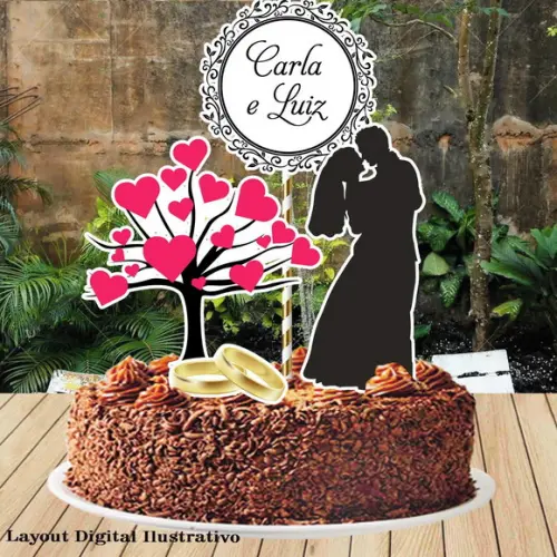 Topo de Bolo Casamento Silhoueta - 0604 Arquivo Digital
