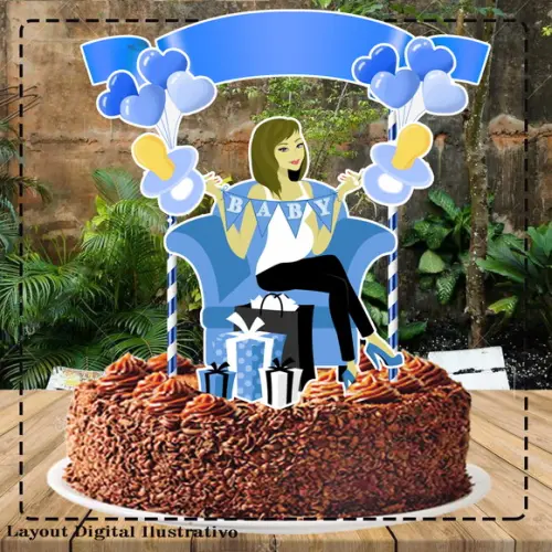 Topo de Bolo Cha de Bebe Menino - 0618 Arquivo Digital
